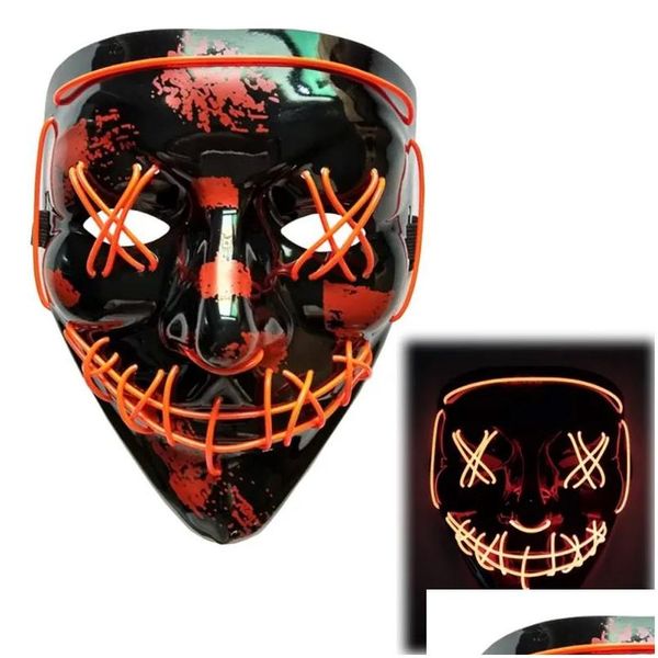 Máscaras de fiesta 2023 Máscara LED de Halloween Máscaras de purga Elección Mascara Disfraz Dj Fiesta Iluminar Resplandor en la oscuridad 10 colores para elegir Drop Deliv Dhyv7