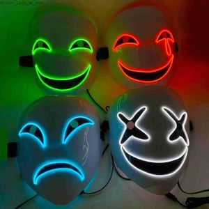 Party Maskers 2023 Nieuwe Creatieve LED Halloween Clown Glow Masker Wit Groen Blauw Rood Huilende Clown Gloeiend Masker Cosplay masker Q231009