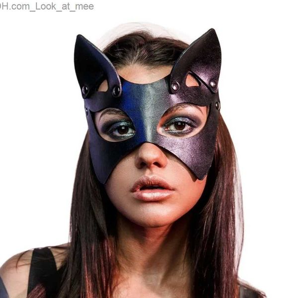 Masques de fête 2023 Femmes Sexy En Cuir Chat Oreille Masque Cosplay Carnaval Night Club Party Fox Demi Masque Halloween Party Ball Costume Fournitures Q231009