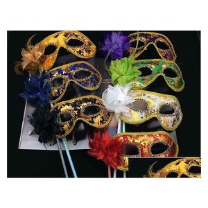 Masques de fête 25pcs vénitien demi-visage masque de fleur mascarade sur bâton sexy Halloween danse de Noël fournitures de mariage livraison directe H Dhtvn