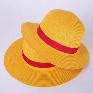 Masques de fête 2 pièces chapeau de paille jaune Anime Cosplay chapeaux japonais une pièce Luffy dessin animé casquette mignon solide casquettes fournitures