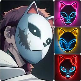 Máscaras de fiesta 3PCS Demon Slayer Anime Máscaras de cosplay Máscara de luz LED Kimetsu no Yaiba Disfraces de Halloween Accesorios Accesorios de cosplay Regalos de fiesta 230523