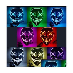 Feestmaskers 3 stcs Halloween Horror Mask LED GLOWENDE PURGE VERKIEZING MASCARA Kostuum DJ Lichte gloed in donkere 10 kleuren Drop levering h Dhgpy