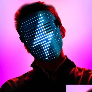 Feestmaskers 50 patronen Led-lichtmasker Gebaarcontrole Gezichtswisselende cosplayaccessoires voor DJ Halloween Maskeradekostuum Drop Dhxtq