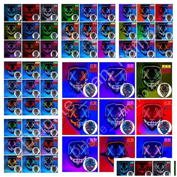 Party Masks 54 styles Halloween Mask a mené Light Up Funny the Purge Election Year Festival Glowing Cosplay Costume Horror Costume Supplies Dro Dhzof