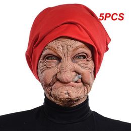 Masques de fête 5pcs fumée grand-mère réaliste vieilles femmes visage masque Halloween horrible latex masque effrayant tête complète effrayant rides visage cosplay accessoires 230906
