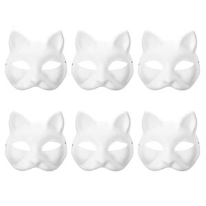 Masques de fête 6pcs papier blanc moitié animal chat blanc masque d'halloween pour hommes dessin animé adulte mascarade faveurs 230630