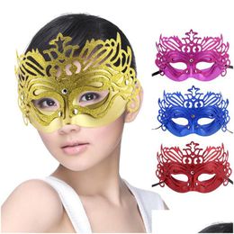 Masques de fête 8 couleurs Mode Femmes Hallowmas Galvanoplastie Couronne d'or Masque pour les yeux vénitien avec poudre Mascarade Pâques Drop Livraison Dhvtw