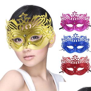 Masques de fête 8 couleurs Mode Femmes Hallowmas Galvanoplastie Couronne d'or Masque pour les yeux vénitien avec mascarade en poudre Danse de Pâques Drop de Dheof