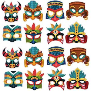 Masques de fête 8 Pcs Tiki Totem Papier Tropical pour Hawaïen Luau Fournitures Aloha Décoration D'été 230608