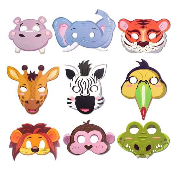 Masques De Fête 9 pcs Animal Masque Jungle Décor Tigre Lion Safari Thème Anniversaire Fournitures Baby Shower Enfants Faveurs Cadeaux 230607