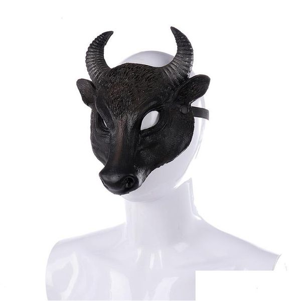 Máscaras de fiesta Adt Bl Cosplay PU Black Half Face Mask Horror Head Upper Animals Halloween Masque Accesorios Drop Entrega Home Garden Fe Dhj3U