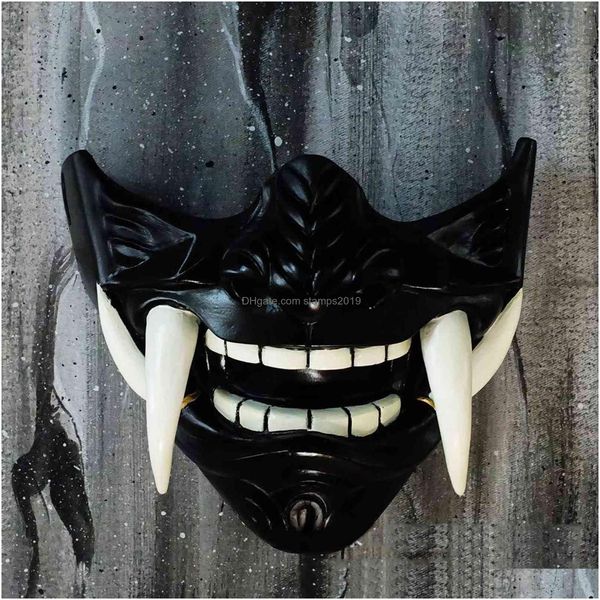 Máscaras de fiesta Adt Unisex Látex Japonés Prajna Hannya Noh Kabuki Demon Samurai Half Face Mask Halloween 230705 Drop Delivery Home Gard Dhbxt