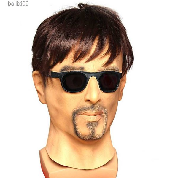 Máscaras de fiesta Carnaval para adultos Gafas de sol Hombres Máscara de Halloween Nuevo Maquillaje facial Máscaras de látex Arnés Personaje Cosplay Accesorios de juego con peluca T230905