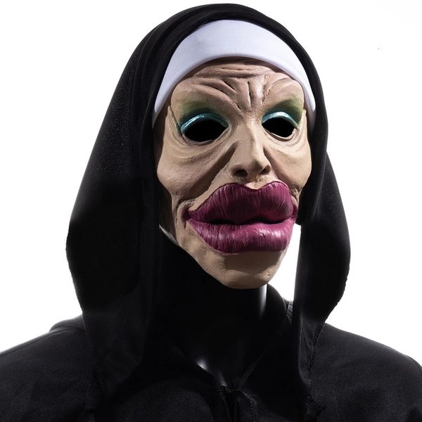 Party Masks para adultos Cosplay de látex Nun Mask Band elástica Half Face humorístico Funny Halloween Horrible Mask Masque Horror Spoof Props 230812