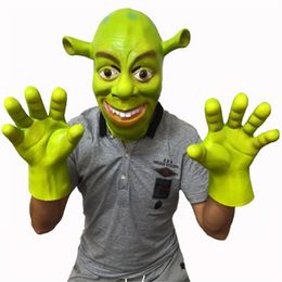 Máscaras de fiesta Adulto Divertido Verde Shrek Máscara Guantes Garras Película Anime Cosplay Mascarada Prop Disfraces Halloween Cara completa 230721