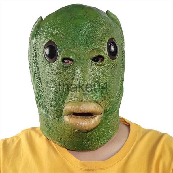 Máscaras de fiesta Adulto Divertido Ugly Green Fish Mask Látex Cosplay Party Halloween Alien Headwear Party Horror Spoof Suministros J230807