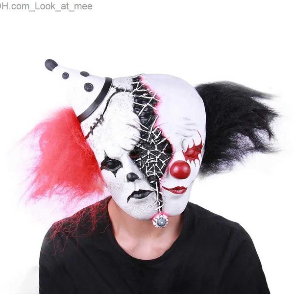 Masques de fête Adulte Horreur Trick Jouet Effrayant Prop Latex Masque Clown Visage Couverture Terreur Effrayant Blague Pratique pour la Fête Halloween Double Tête Q231009
