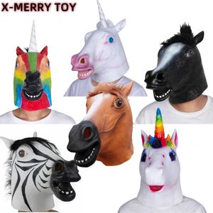 Masques de fête Masque de tête de cheval adulte Costume animal de licorne blanche