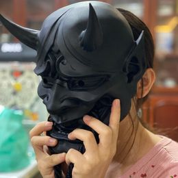 Máscaras de fiesta Adulto Unisex Halloween Japonés Sellado Prajna Devil Hannya Noh Kabuki Demon Oni Samurai Máscara facial completa Rojo Negro Azul 230802
