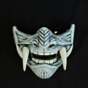 Party Maskers Volwassen Unisex Latex Japanse Prajna Hannya Noh Kabuki Demon Samurai Half Gezichtsmasker Halloween 231006