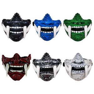 Party Masks Airsoft Protective Fashion Half Face Mask Prajna Hannya Japonais Samurai Oni Demon Halloween Play-playing Q240508