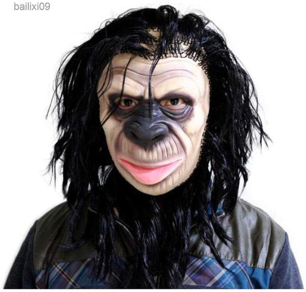 Máscaras de fiesta Cabeza de chimpancé animal Máscara de látex Cabeza completa Gorila Mono Máscara de goma Disfraz de Halloween Fiesta de cosplay para adultos T230905
