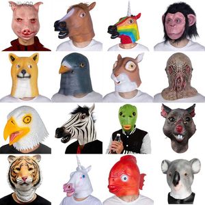 Party Maskers Dierenmasker Eenhoorn Paard Masker Deluxe Nieuwigheid Halloween Kostuum Partij Adelaar Duif Latex Dierenkop Maskers T230905