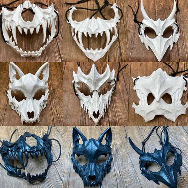 Máscaras de fiesta Animal Esqueleto Media máscara Mujeres Hombres Espectáculo de escenario Halloween Carnaval Adulto Cosplay Blanco Negro Lobo Tigre Q231009