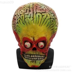 Party Maskers Aanvallen Martian Soldie Halloween Masker Vol Hoofd Latex Scary Alien Brain Party Masker UFO Mars Cosplay Kostuum props L230803