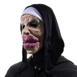 Máscaras de fiesta Labios grandes Máscara de disfraz de monja de terror Látex Halloween para mujer Bruja Scary Cosplay Carnival Prop 230721