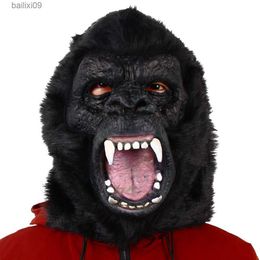 Party Maskers Zwarte Gorilla Masker Leuk Latex Dierenkostuum Accessoire Jungle King Kong Halloween Themafeest rekwisieten T230905