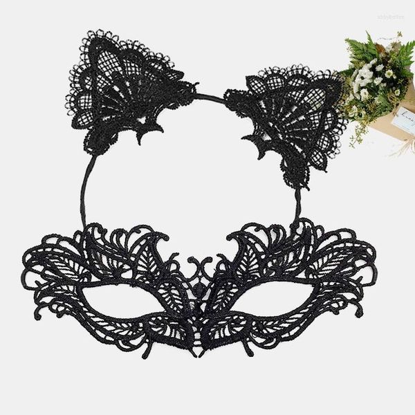 Máscaras de fiesta Mascarada de encaje negro Proms Hallowmas Ball Venetian Sexy Mujeres Máscara Diadema Banda para el cabello Vestido de lujo Disfraz de carnaval