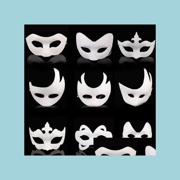 Masques De Fête Blanc Masque De Mascarade Blanc Enfants Adts Mardi Gras Noël Halloween Minuit Costume Diy Demi Fl Visage Animal Dessin Animé Dr Dhqsv