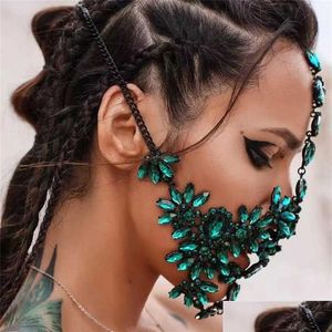Máscaras de fiesta Bling Rhinestone Diseñador Verde Para Moda Cara Mujeres Joyería de lujo Decoración de cristal de Halloween Carnaval Mascarada Máscara Q Dhh0S