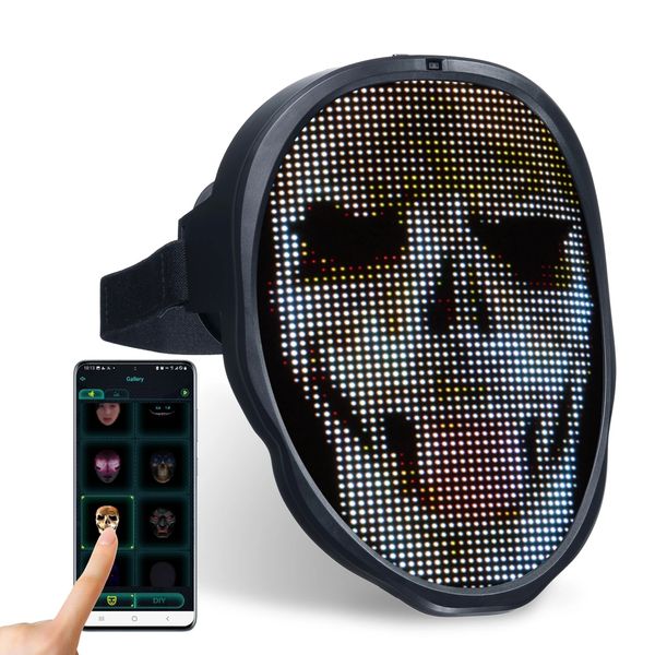 Máscaras de fiesta Juego de control de la aplicación Bluetooth Smart Carnival Xmas RGB Led que cambia la pantalla de la cara que brilla intensamente Led Light Up Mask Programable Diy 230818