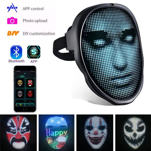 Máscaras de fiesta Control de aplicación Bluetooth Máscaras faciales LED inteligentes Cambio programable Cara DIY Poes para pantalla de fiesta Máscara de luz LED para Halloween 230724
