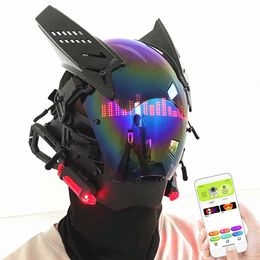 Party Maskers Bluetooth Cyberpunk Gothic Masker Helm voor Volwassen Techwear masker Halloween Cosplay Kostuum Accessoire met LED Lamp 230904