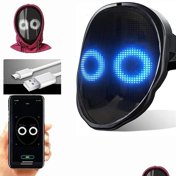 Masques de fête Bluetooth RVB Light Up LED Masque DIY Image Animation Texte Halloween Noël Carnaval Costume Jeu Enfant Drop Livraison Dhwb3