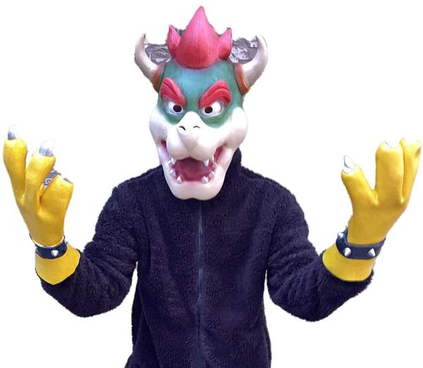 Masques de fête Bowser King Koopa Masque facial en latex et gants Claw Super Brother Monster Villain Playage de rôle Halloween Costume Adult Costume Q240508