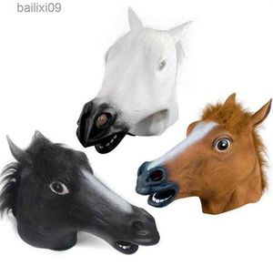 Masques de fête Masque de cheval marron Masque de tête de cheval effrayant Masque d'animal en latex de caoutchouc Nouveauté Costumes d'Halloween Masque T230905