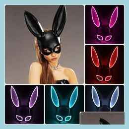 Masques de fête Carnaval El Wire Bunny Masque Masque Mascarade LED Lapin Night Club Femme pour anniversaire 220715 Drop Delivery Hom Dhu9S