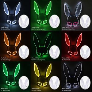 Feestmaskers Carnaval EL Wire Bunny Masker Maskerade LED Nachtclub Konijn Masques Carnaval Verjaardag Bruiloft Gezichtsmasker T9I002437