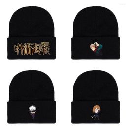 Feestmaskers cartoon anime jujutsu kaisen perifere bedrukte hoed herfst en winter gebreide gojo satoru cosplay rekwisieten accessoires