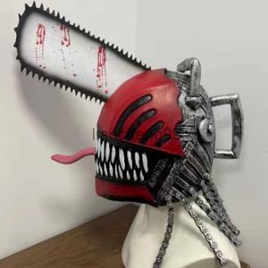 Party Maskers Kettingzaag Masker voor Mannen Rave Cosplay Anime Vermomming Helm Terror Chainsawman Rolzaag Volledig Gezicht Latex Mascara Halloween Kostuums x0907