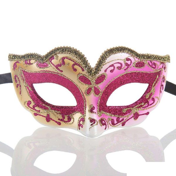 Masques de fête pour enfants Demi-visage Masque de poudre d'or Masquerade Ball Venise Creative Halloween pour Adts Drop Livraison Home Garden Festiv Dhjrq