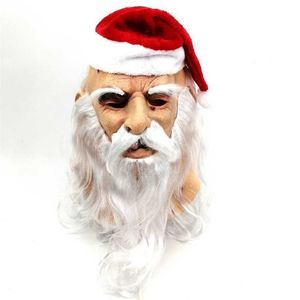 Feestmaskers kerstbalprestaties rekwisieten Santa Claus masker latex witte baard oude man kap masker masker kerstmuts 220926