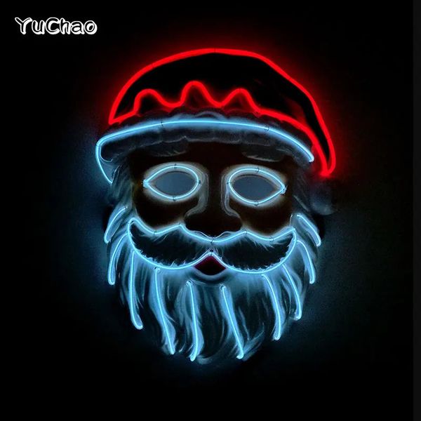 Máscaras de fiesta Navidad Cosplay Traje Props Luminoso LED Luz de neón Santa Claus para Happy 231207