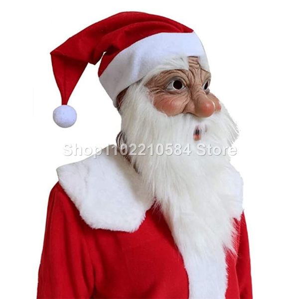 Máscaras de fiesta Máscara de látex de Papá Noel de Navidad con barba blanca y ropa de sombrero máscara facial completa accesorios de fiesta de juegos de rol 230820