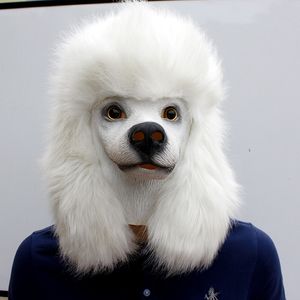 Máscaras de fiesta Navidad perro caniche blanco máscara de Halloween látex cabeza completa Animal Cosplay disfraces adultos divertidos accesorios de disfraces 230603